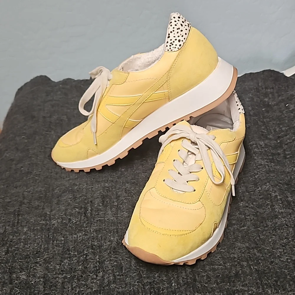 Dolce Vita Muzio Sneakers Retro Trainers  Yellow Suede Canvas Womens 10